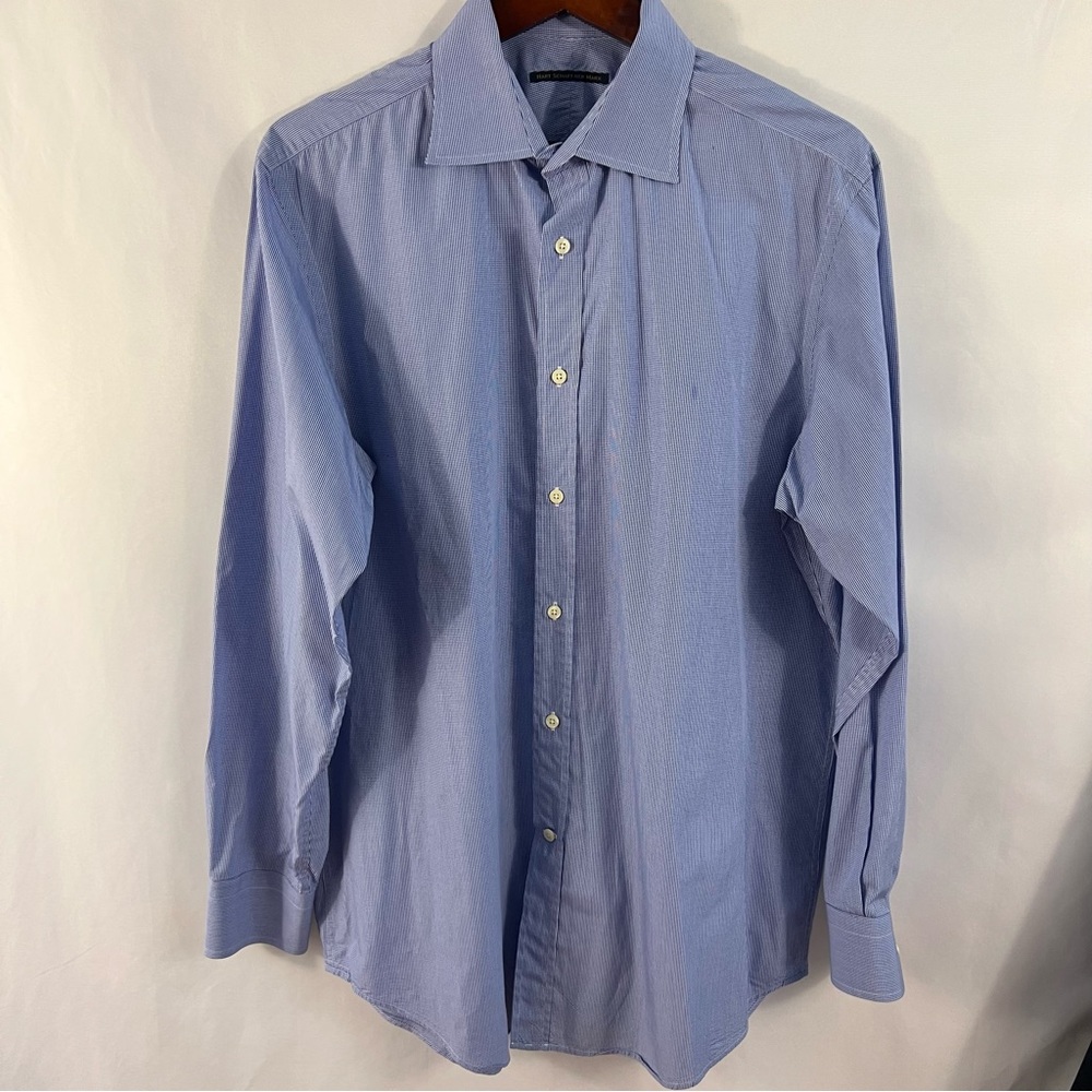Hart Schaffner Marx Mens Button Down Dress Shirt Blue Size 16 1/2 32/33 Gingham